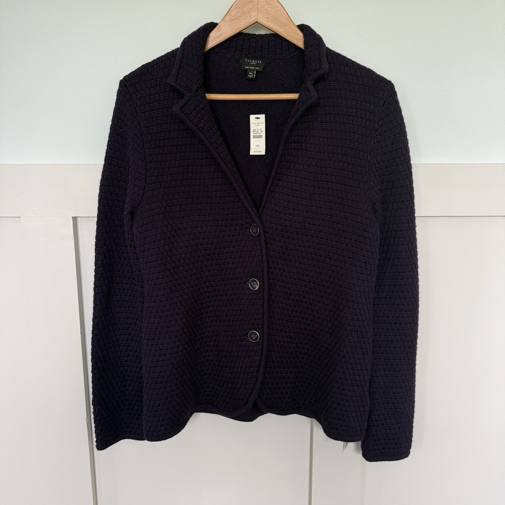 Talbots NWT Pure Merino Wool Sweater Jacket MED Petite Purple Casual‎ Career
